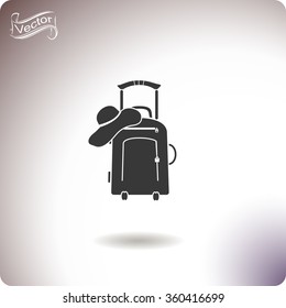 Vector illustration with travel suitcase and beach hat.