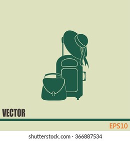 Vector illustration with travel suitcase and beach hat