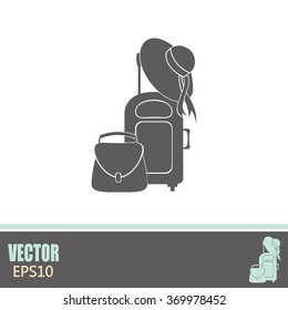 Vector illustration with travel suitcase and beach hat