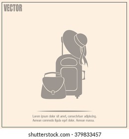 Vector illustration with travel suitcase and beach hat