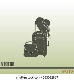 Vector illustration with travel suitcase and beach hat