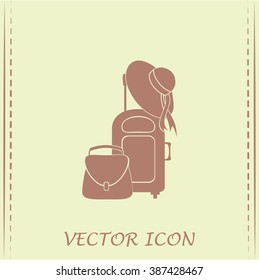 Vector illustration with travel suitcase and beach hat