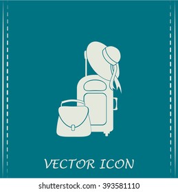 Vector illustration with travel suitcase and beach hat