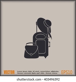 Vector illustration with travel suitcase and beach hat