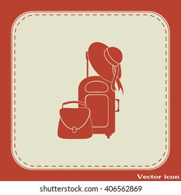 Vector illustration with travel suitcase and beach hat