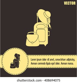 Vector illustration with travel suitcase and beach hat