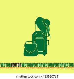 Vector illustration with travel suitcase and beach hat