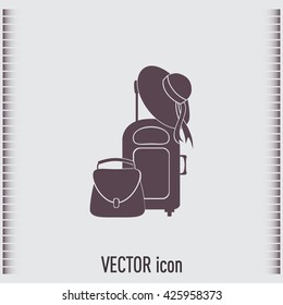 Vector illustration with travel suitcase and beach hat
