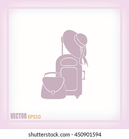Vector illustration with travel suitcase and beach hat