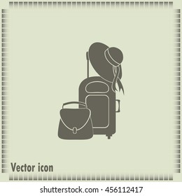 Vector illustration with travel suitcase and beach hat