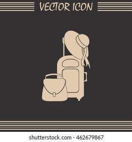 Vector illustration with travel suitcase and beach hat