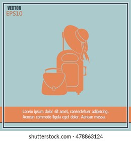 Vector illustration with travel suitcase and beach hat