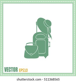 Vector illustration with travel suitcase and beach hat