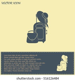 Vector illustration with travel suitcase and beach hat
