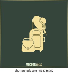 Vector illustration with travel suitcase and beach hat
