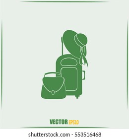 Vector illustration with travel suitcase and beach hat