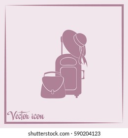 Vector illustration with travel suitcase and beach hat