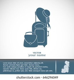 Vector illustration with travel suitcase and beach hat