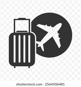 Vector illustration of travel suitcase icon in dark color and transparent background(PNG).