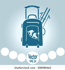 Vector illustration with travel suitcase and skates, skiing
