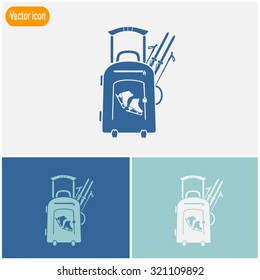 Vector illustration with travel suitcase and skates, skiing.