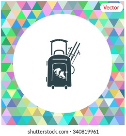 Vector illustration with travel suitcase and skates, skiing.