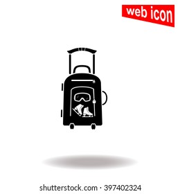 Vector illustration with travel suitcase and skates, ski goggles.