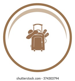 Vector illustration with travel suitcase, slippers and  beach hat.