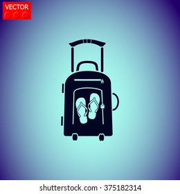 Vector illustration with travel suitcase and slippers.
