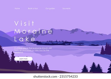 Vector illustration. Travel website, web design, landing page. Canada, tourism, camping, hiking, background for a postcard, site, brochure.