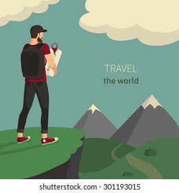 Vector illustration of a traveler with a map