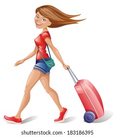 Vector illustration of a traveling girl. 