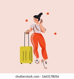 A vector illustration of a traveling girl  with her luggage