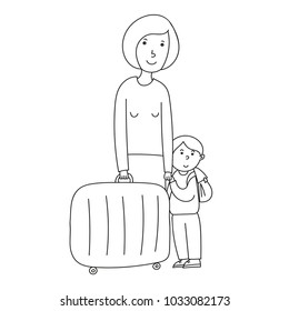 Vector illustration of a traveling woman and child