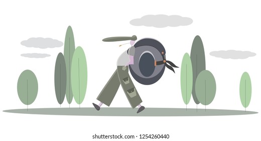 Vector illustration with traveller with big packback