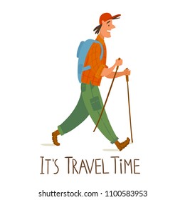 Vector illustration of a traveller. Travel Iceland. Walking tour. 
