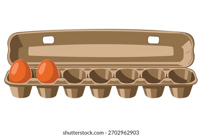 Ilustración vectorial de bandeja con dos huevos aislados sobre fondo blanco ideal para el ingrediente de cocina de desayunos o diseño creativo con temática de proteínas saludables