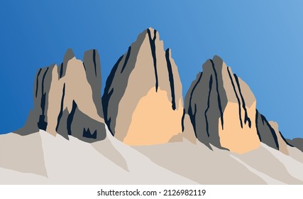 ilustración vectorial Tre cime di Lavaredo con cielo azul, Dolomitas montatai, Italia