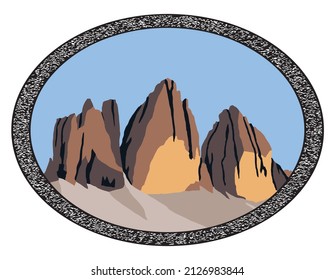 ilustración vectorial Tre cime di Lavaredo dentro de la elipse, Dolomitas montatais, Italia