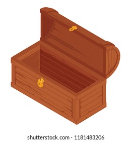 Vector  illustration of treasure chest for animation. Opened antique box empty. Isolated on white background. Game user interface (GUI) element for video games, computer or web design.