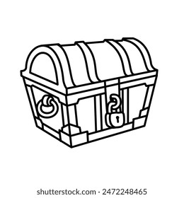 Vektorillustration der Schatztruhe geschlossen und verschlossen, handgezeichnete Skizze Stil Vektorgrafik. Sichere Box-Out-Linienzeichnung.