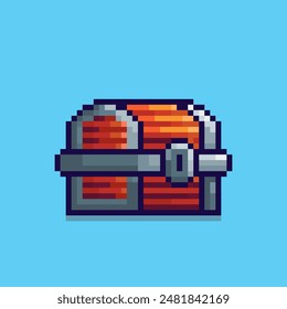 Vektorillustration der Schatztruhe mit Pixel Art Design, perfekt für Spiele-Assets Themendesigns