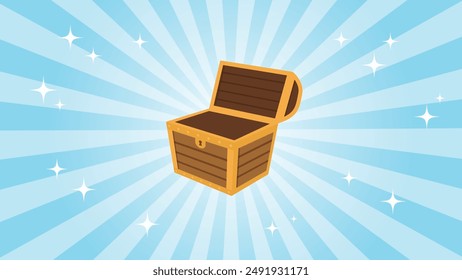 Ilustración vectorial de un cofre del tesoro con líneas radiantes y destellos