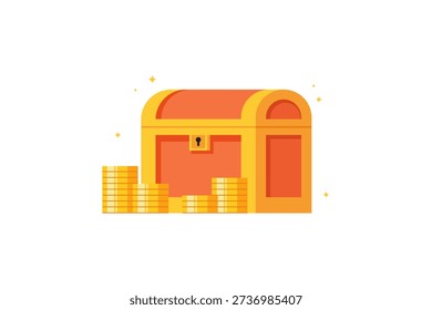 vector illustration of Treasure Chest With Stacks Of Gold Coins And Sparkles, Symbolizing Wealth And Prosperity.