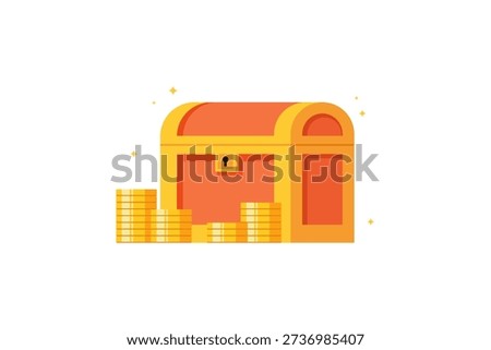 vector illustration of Treasure Chest With Stacks Of Gold Coins And Sparkles, Symbolizing Wealth And Prosperity.