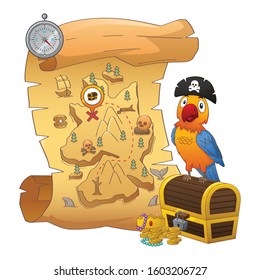 A vector illustration of Treasure Map and Treasure Chest