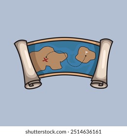 Vector illustration Treasure Map. Vector design Scroll Map. Treasure Scroll Map Vector Cartoon design illustration and icon for website, digital and print