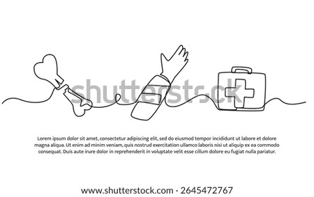 Vector illustration of treatment for a broken hand. Modern flat in continuous line style.