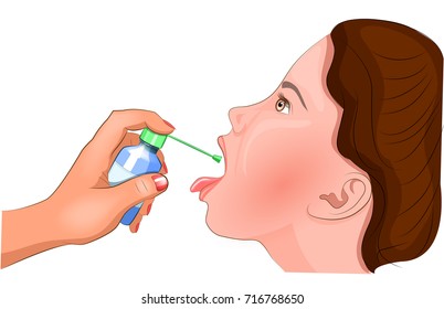 vector illustration of treatment of the tonsils with an antiseptic

