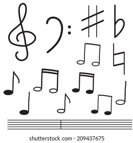 Vector illustration with treble clef, bass clef and notes
